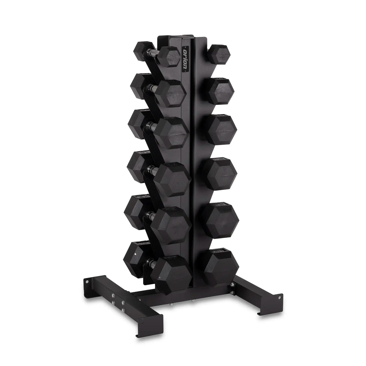 Orion Dumbbell Sets 5-30lb Rubber Hex Dumbbell Set + 6 Pair Rack