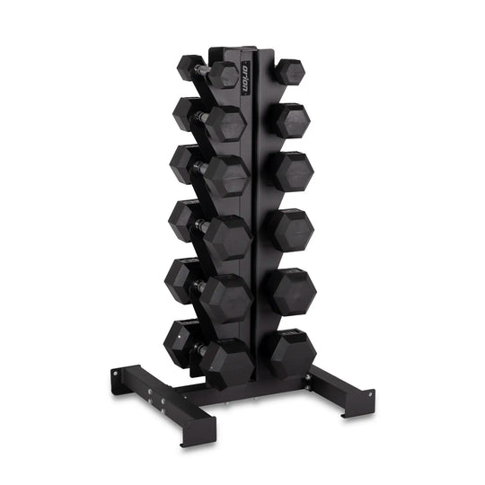 Orion Dumbbell Sets 5-30lb Rubber Hex Dumbbell Set + 6 Pair Rack