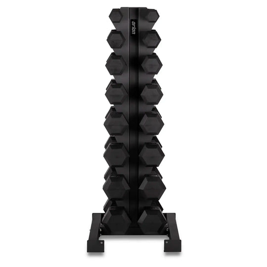 Orion Dumbbell Sets 5-40lb Rubber Hex Dumbbell Set + 8 Pair Rack