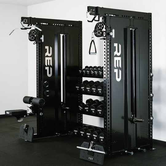 REP Home Gyms Plate Loaded + Selectorized Adonis Dual Cable Tower with Storage