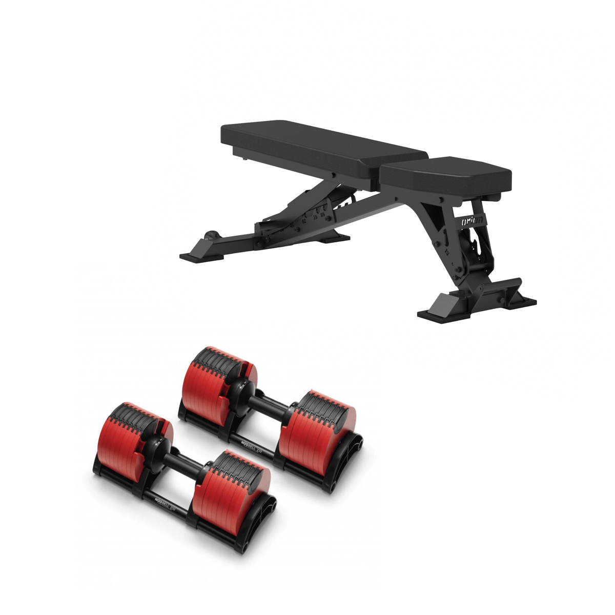 NÜOBELL Adjustable Dumbbells 550 + Bench / Red Adjustable Dumbbell Set + Elite FID 2.0 Bench Bundle