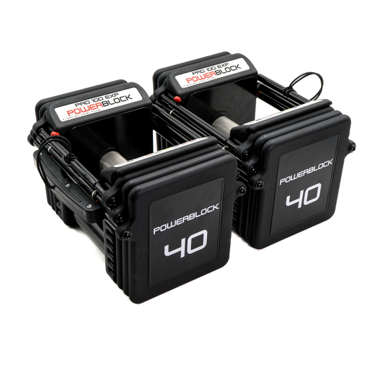 PowerBlock Adjustable Dumbbells Stage 1 - 5lb to 40lb Knurled Grip Pro 100 EXP Dumbbell Set