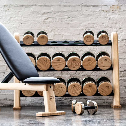 NOHrD Natural Dumbbell Set + Rack and Bench NOHrD Dumbbell Set | 5-25kg (10lb-55lb)
